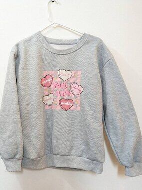 Gray Candy Heart Positive Graphic Sweatshirt